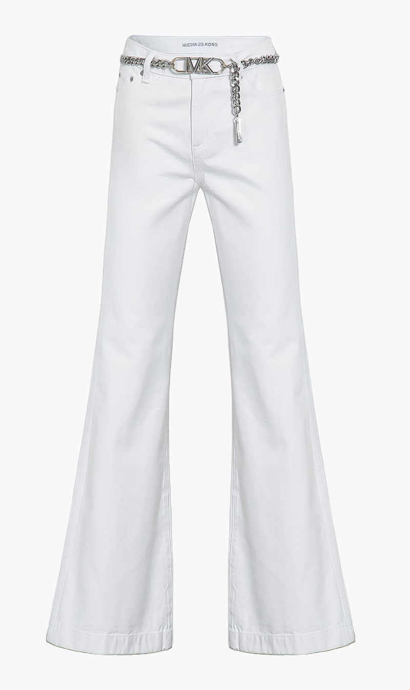 

Michael Kors White Denim Belted Flared Jeans for Women | The Deal Outlet