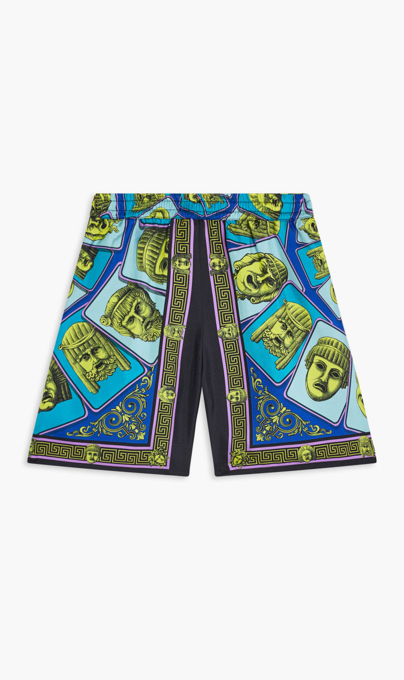 

Versace Green Shorts Le Maschere Kids Silk Twill for Boys | The Deal Outlet