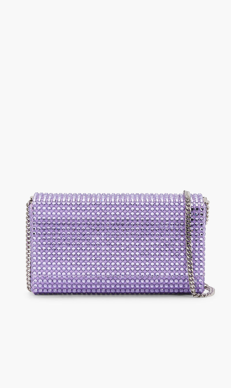 

Amina Muaddi Purple Paloma Mini Satin Violet + Violet Crystals + Silver Hardware for Women | The Deal Outlet