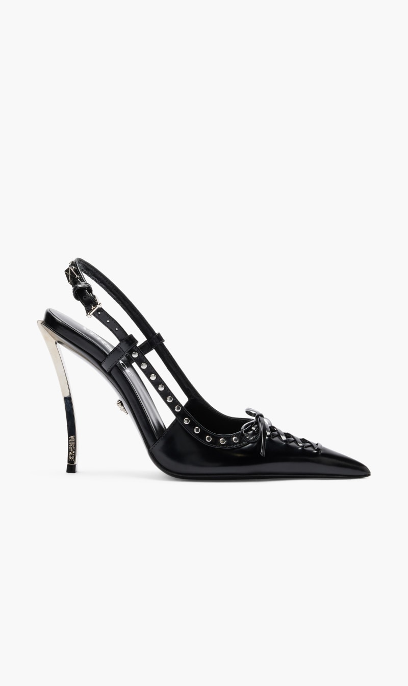 

Versace sling back pumps 110 pointed lace up bows | the deal outlet, Black