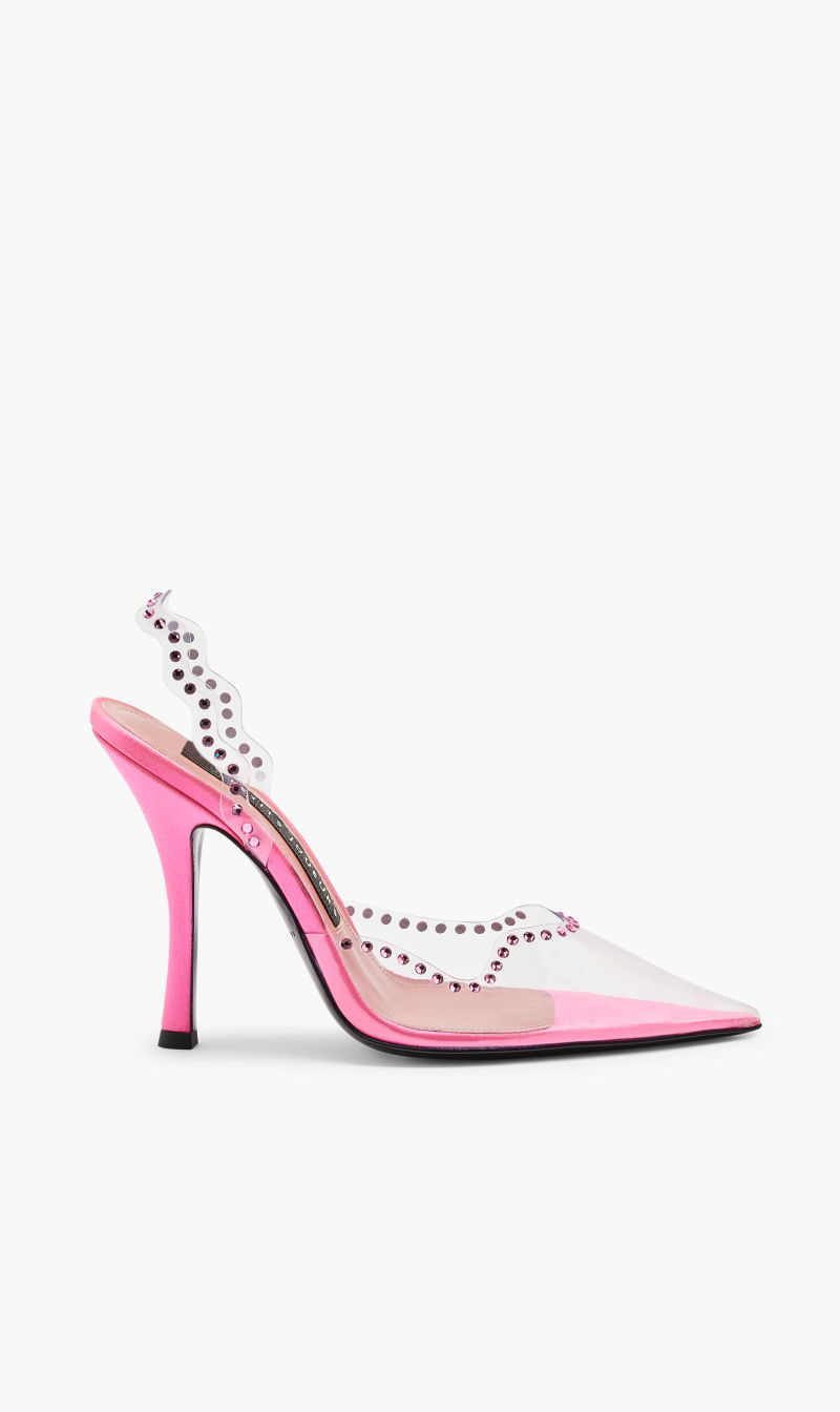 

Les Petits Joueurs Pink High Heel Pvc Sling Back With Stone for Women | The Deal Outlet