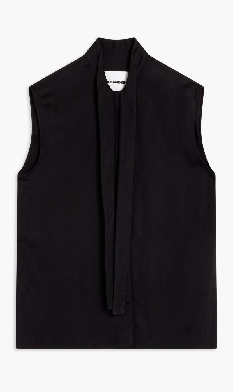 

Jil Sander Black Sleeveless Ascot Collar Blouse for Women | The Deal Outlet