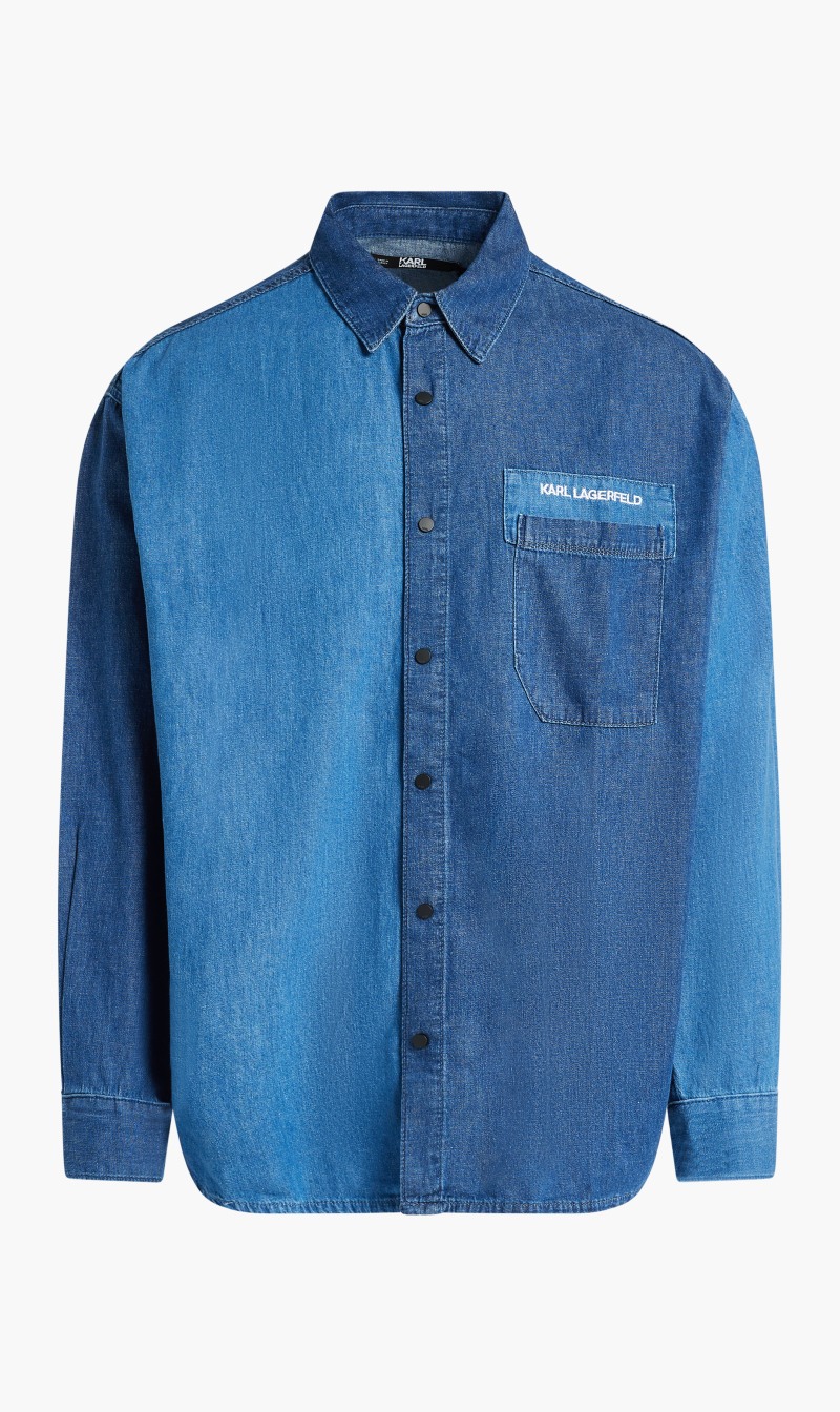 

Karl Lagerfeld Blue Colorblock Denim Shirt for Men | The Deal Outlet