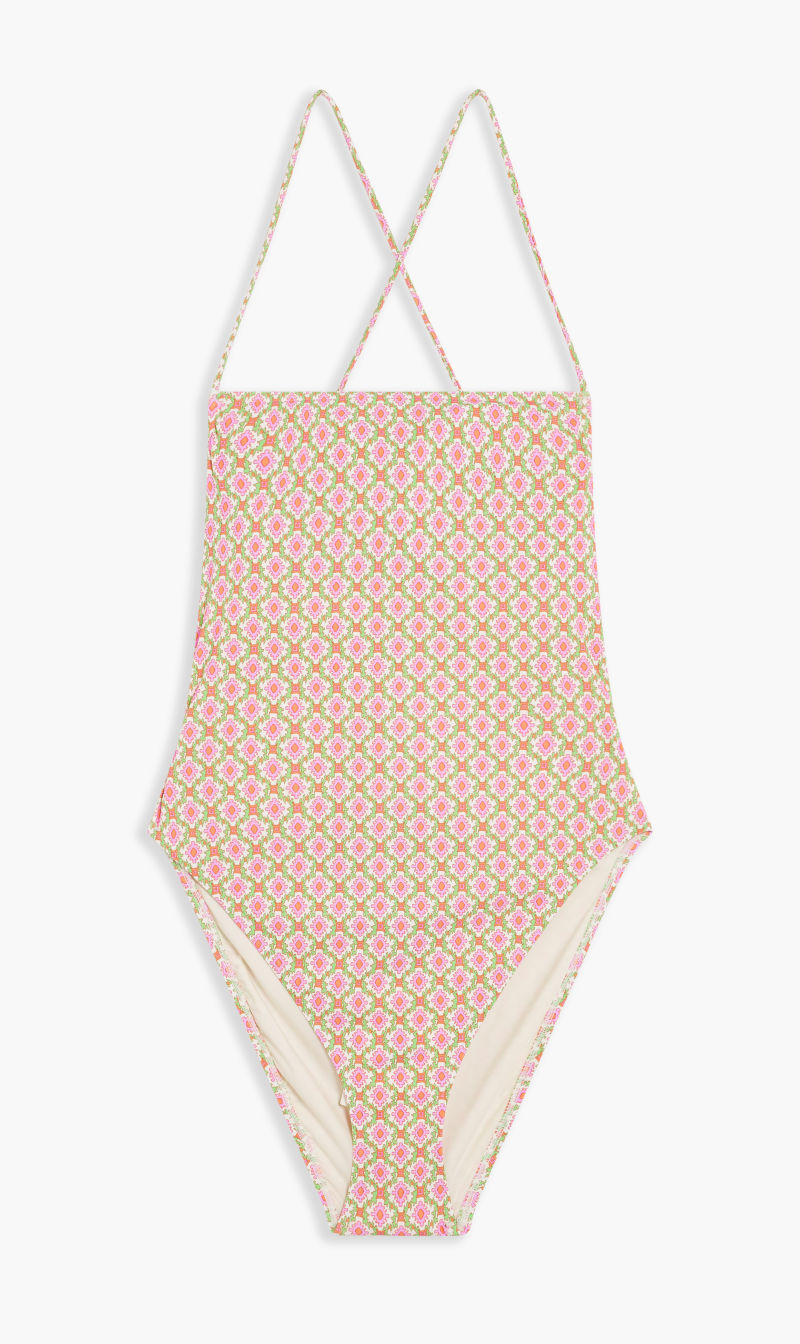 

Tory Burch Silver Printed Tie-back One-piece for Women | The Deal Outlet