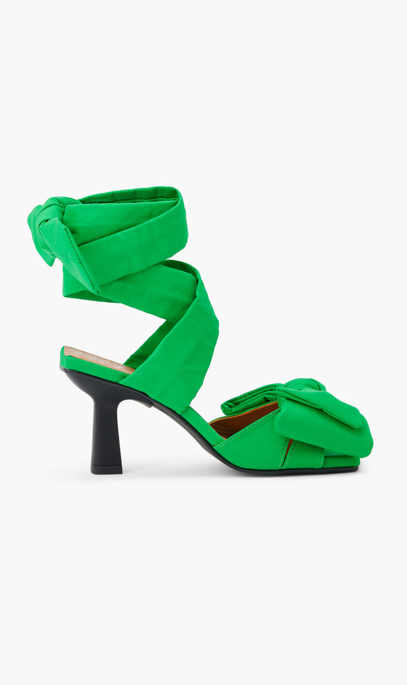 

Ganni Green Soft Bow High Heel Sandal for Women | The Deal Outlet