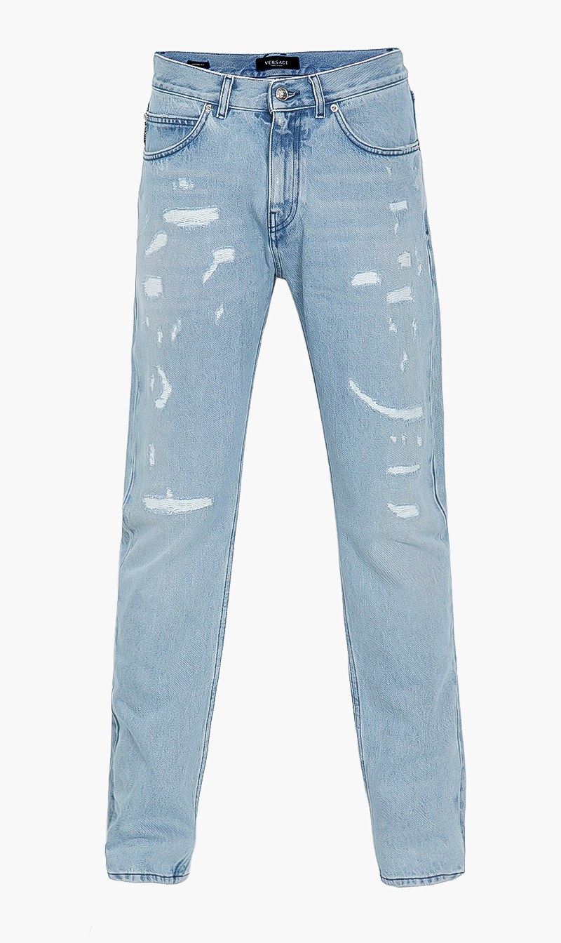 

Straight Leg Distressed Jeans, Blue