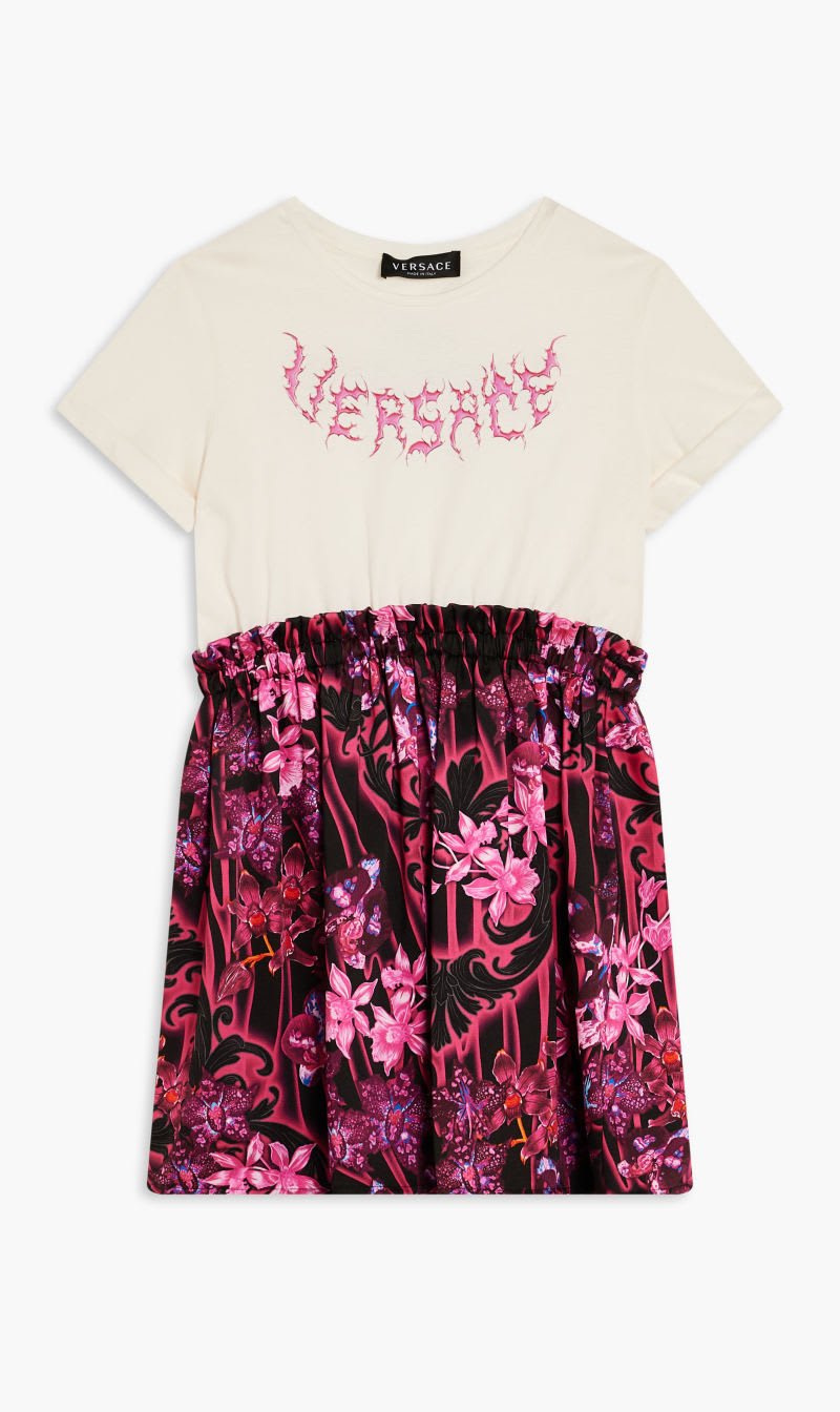 

Versace Pink Dress Jersey + Orchid Barocco Kids Poly Twill + Logo Print for Girls | The Deal Outlet