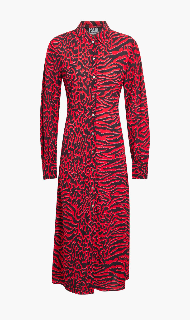 

Karl Lagerfeld Red Kl Animal Print Shirt Dress for Women | The Deal Outlet