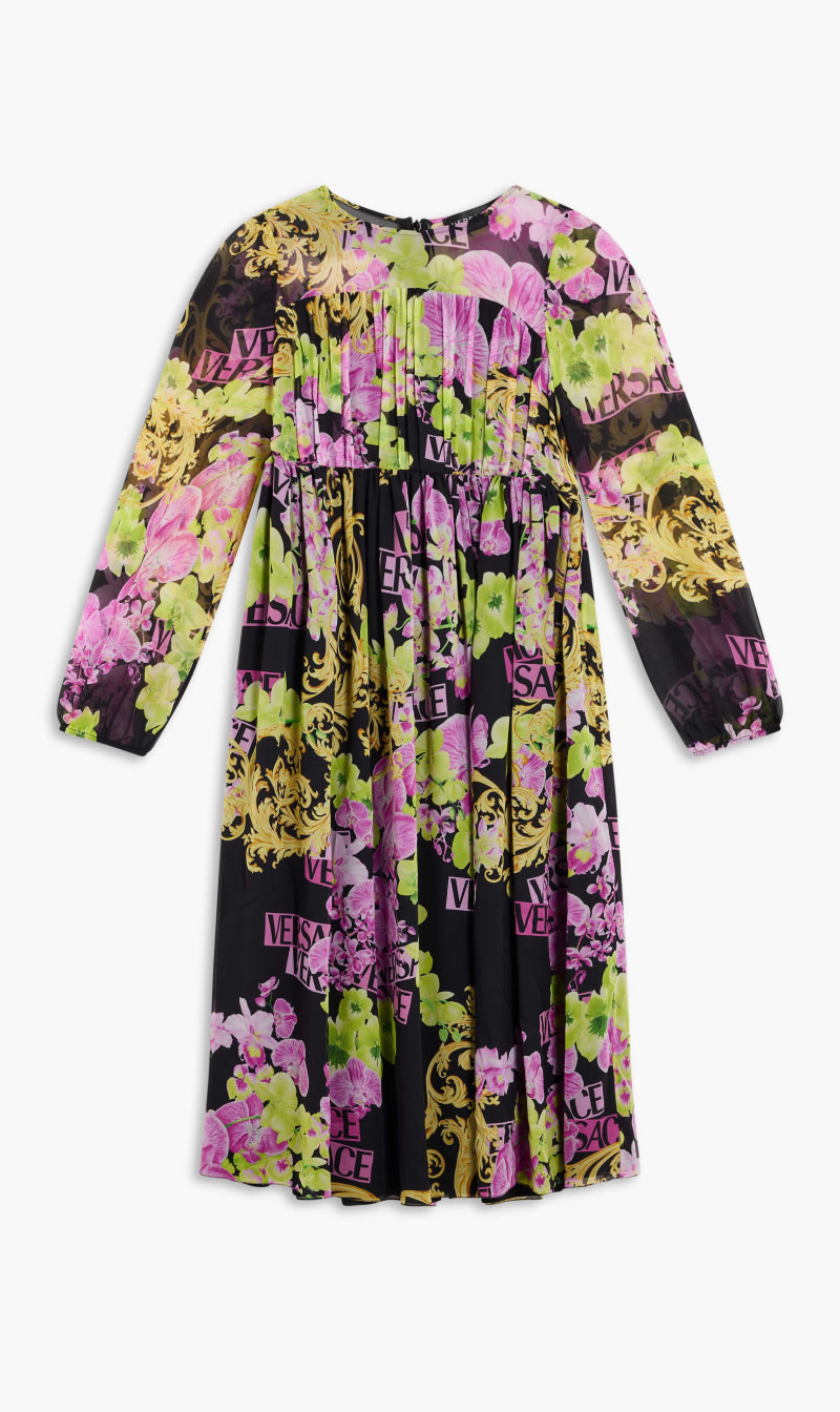 

Versace Multi-color Jg Dress Ls Flowy Midi Chiffon Ao Orchid for Girls | The Deal Outlet