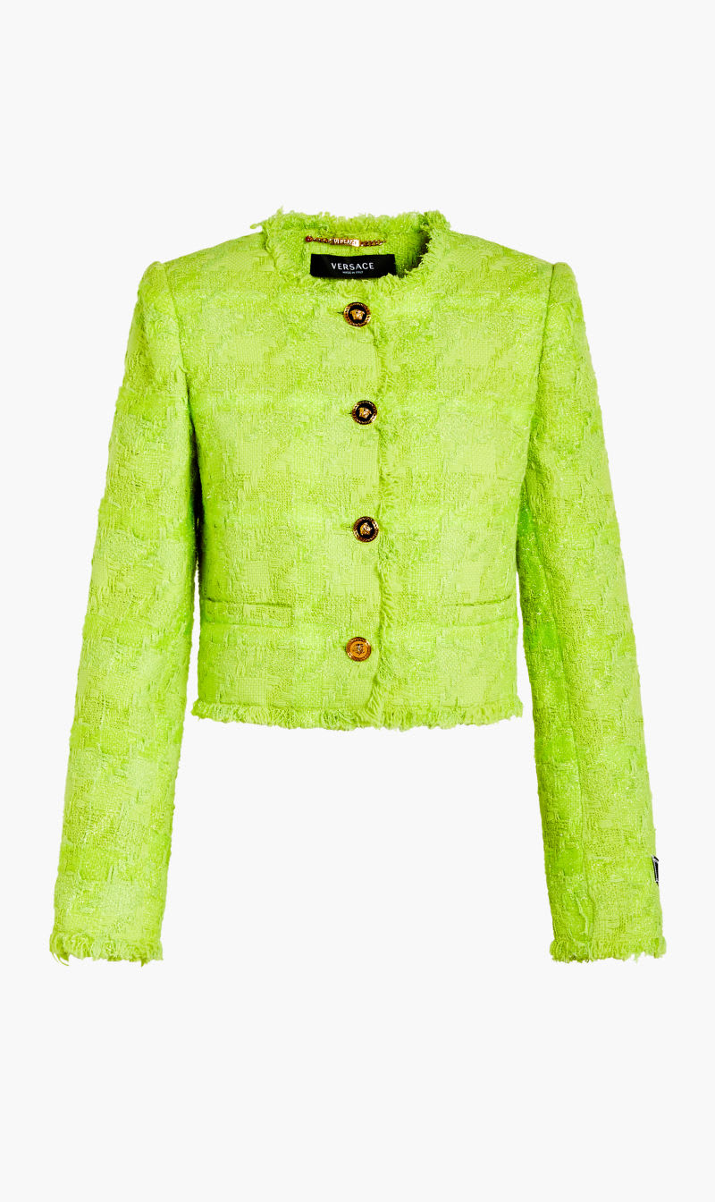 

Versace Green Jacket Rn Cropped Lurex Tweed Ao Check for Women | The Deal Outlet