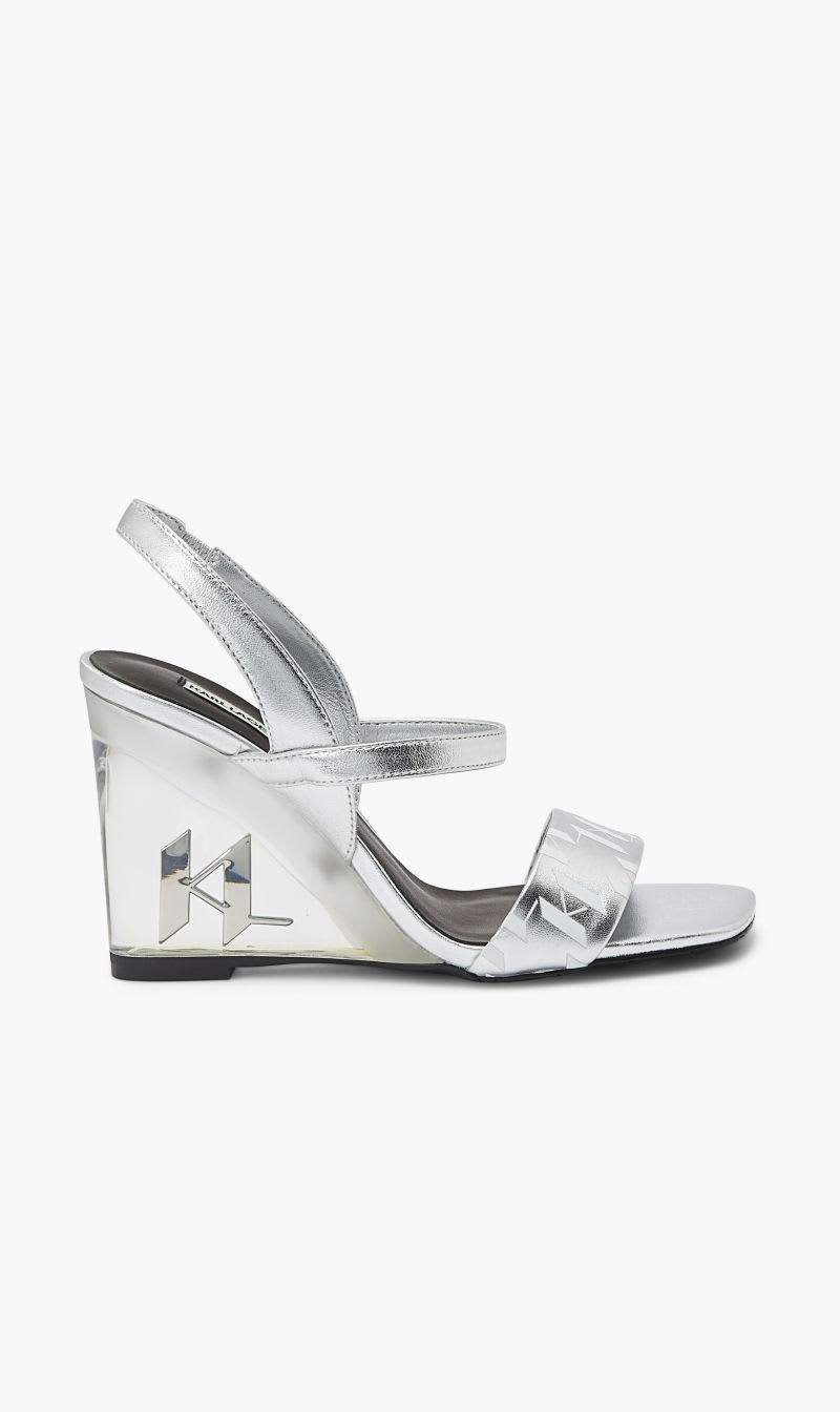 

Karl Lagerfeld Silver Ice Wedge Mono Strap Sandal for Women | The Deal Outlet