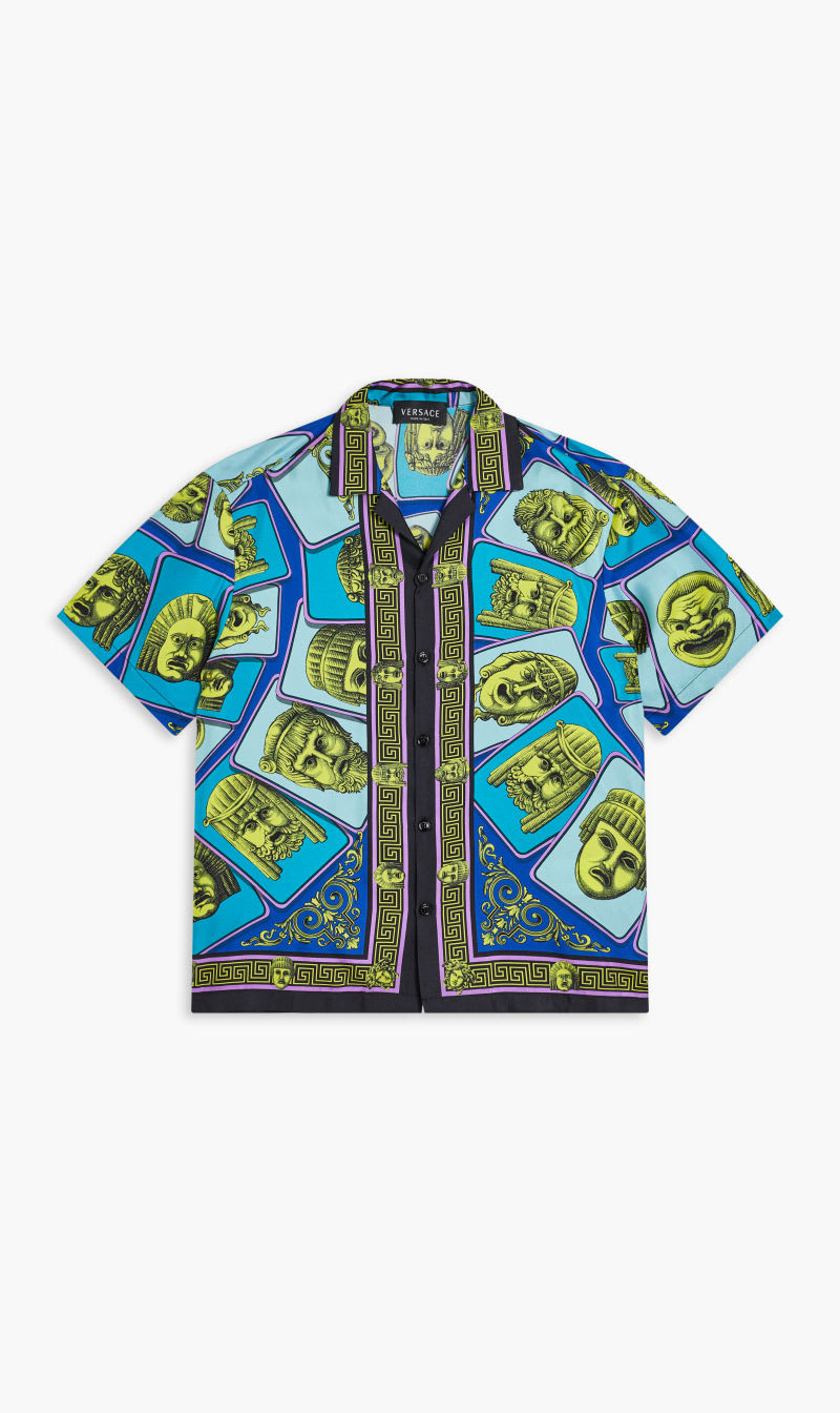 

Versace Green Informal Shirt Le Maschere Kids Silk Twill for Boys | The Deal Outlet