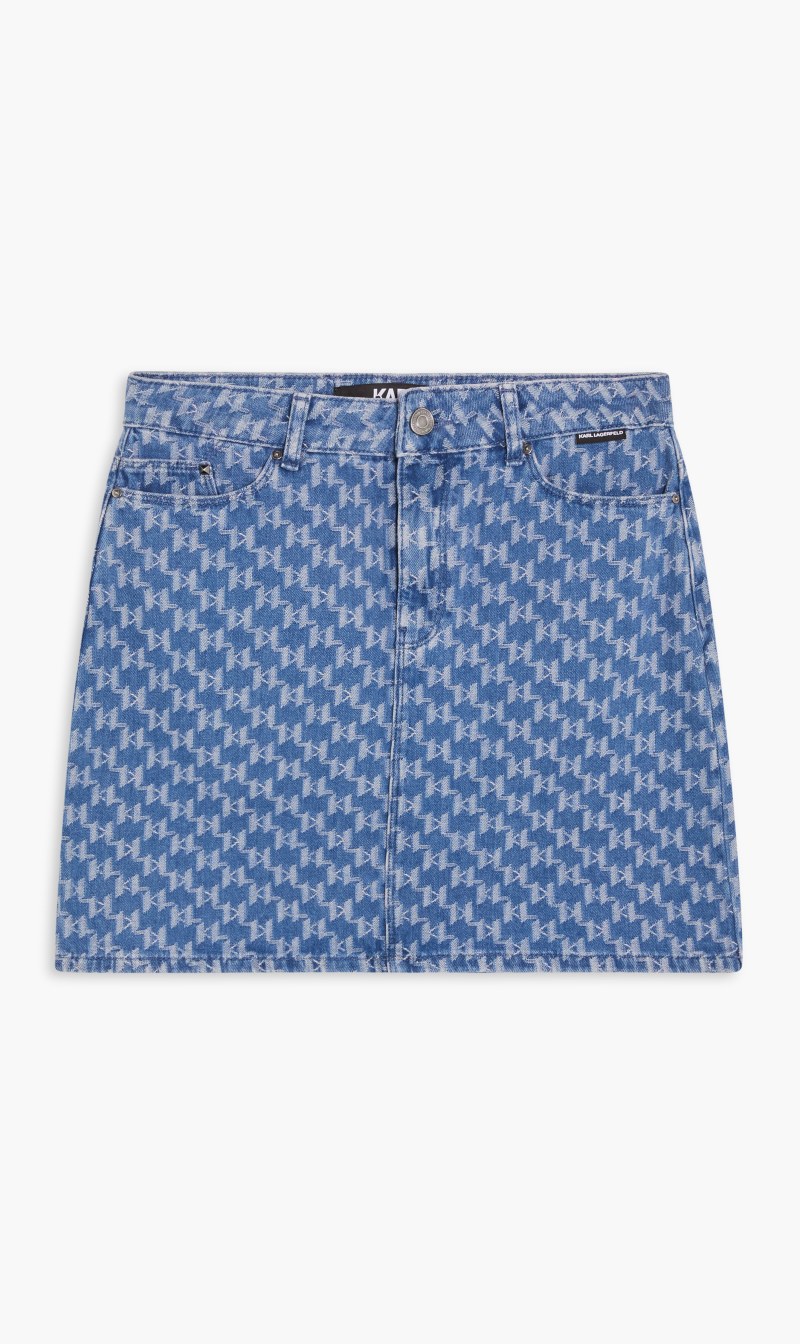 

Karl Lagerfeld Blue Monogram Jcq Denim Skirt for Women | The Deal Outlet