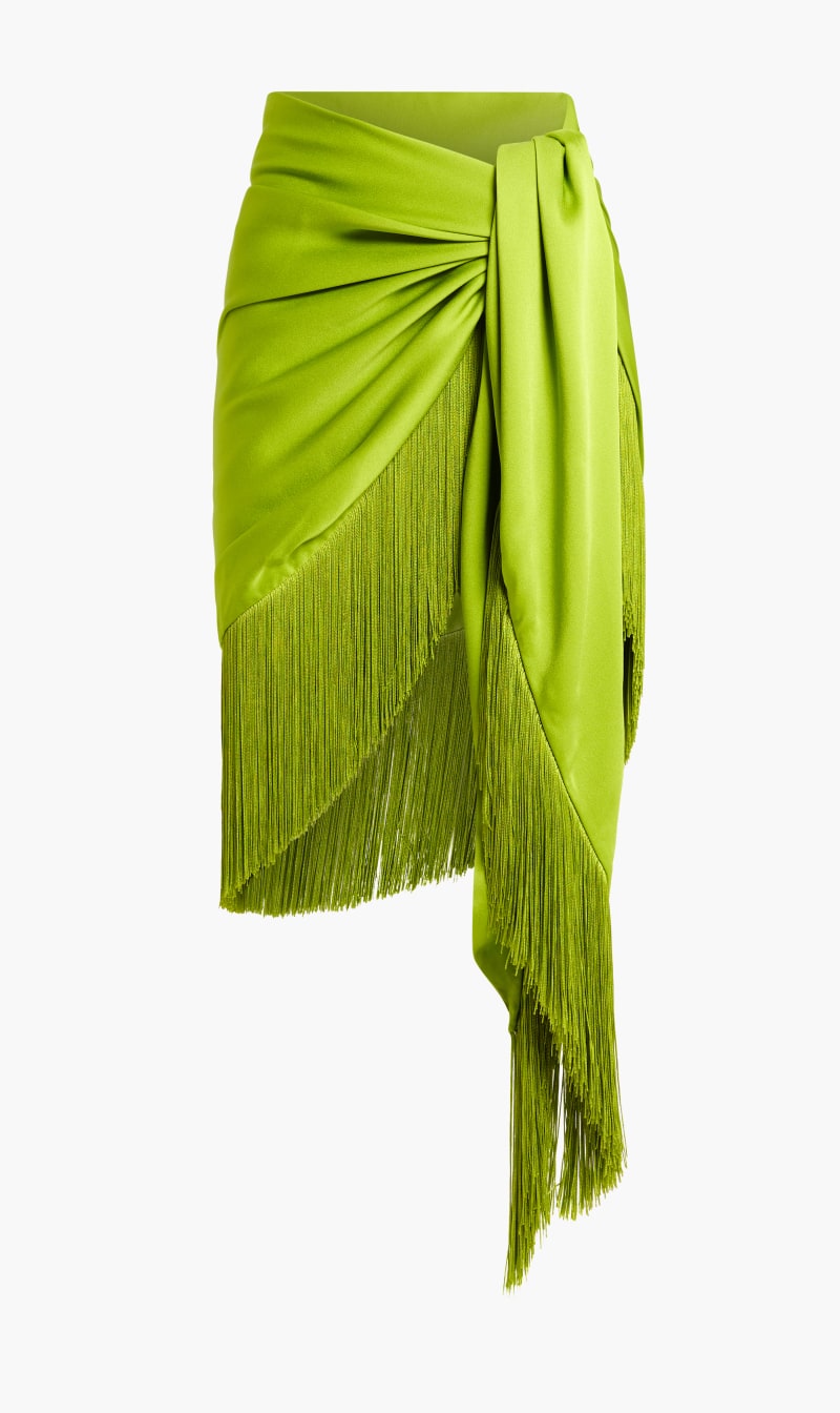 

Michael Kors Green Charmeuse Fringed Sarong Skirt for Women | The Deal Outlet