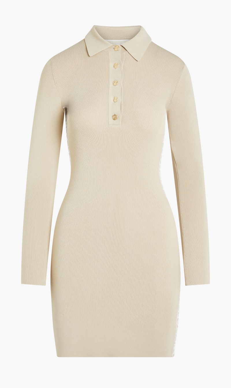 

Michael Kors Beige Logo Tape Polo Neck Dress for Women | The Deal Outlet