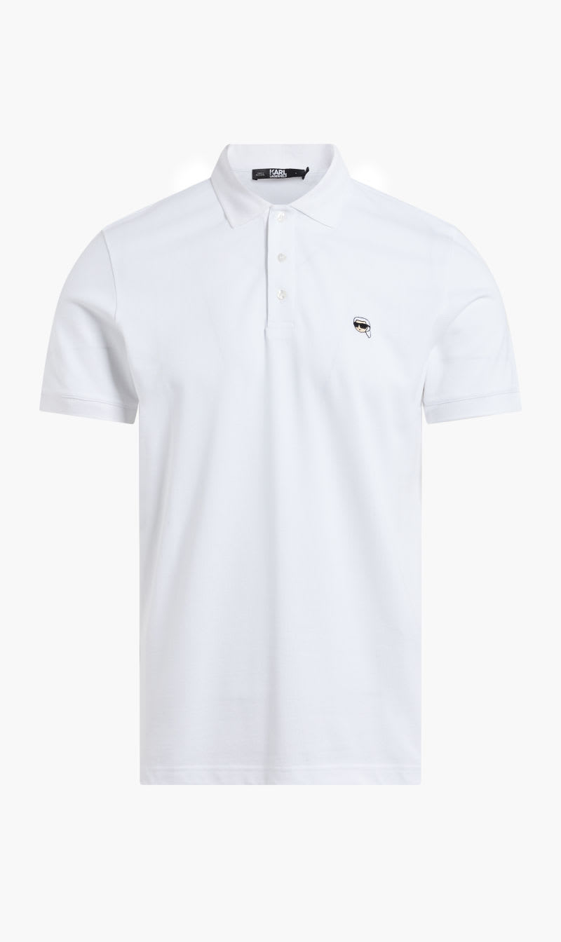 

Karl Lagerfeld White Ikonik 20 Embroidered Polo for Men | The Deal Outlet