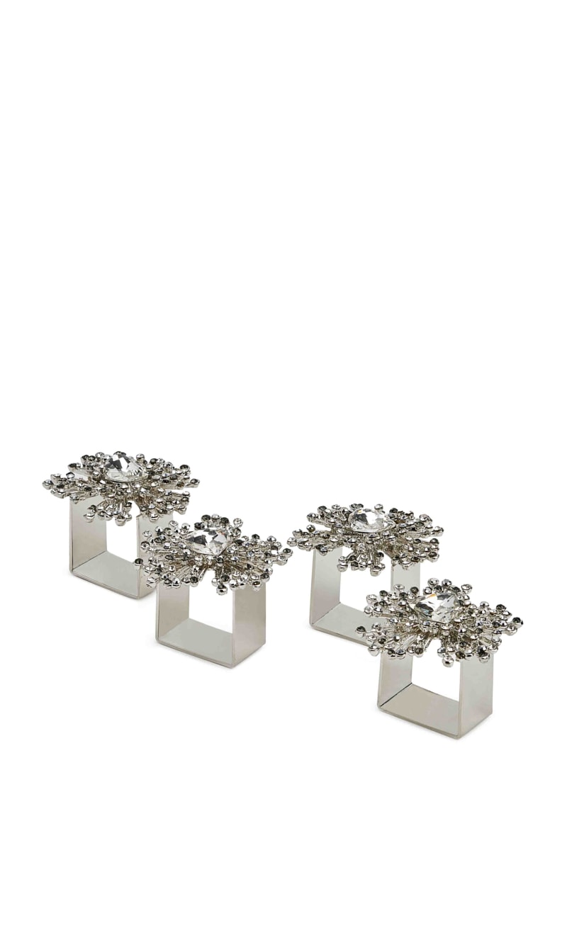 

Kim Seybert Silver Gem Burst Napkin Ring In Crystal & Silver, Set Of 4 | The Deal Outlet