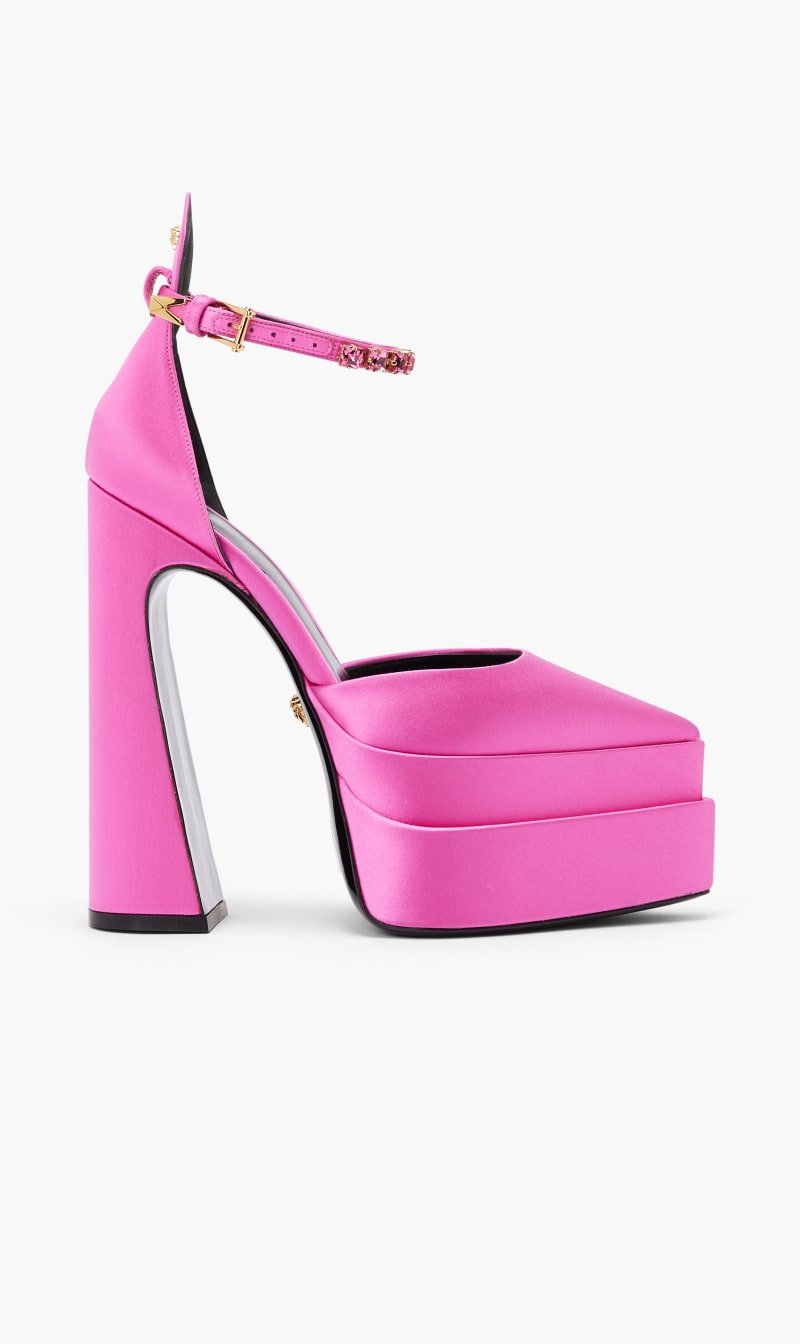 

Versace Pink Platform Sandals Aevitas Mary Jane Pointed 160 Satin Crys for Women | The Deal Outlet