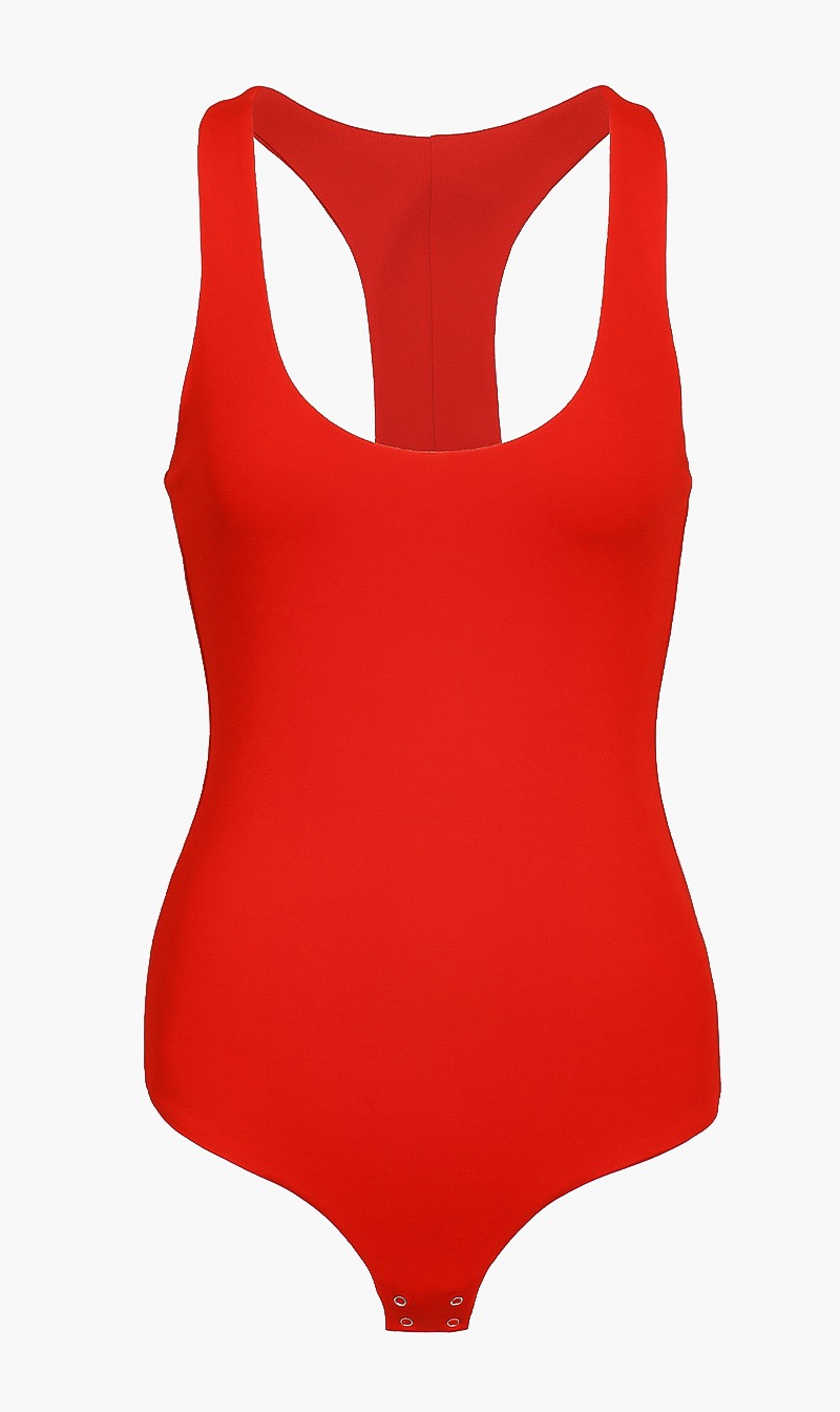 

Michael Kors Red Jersey Racer Back Bodysuit for Women | The Deal Outlet