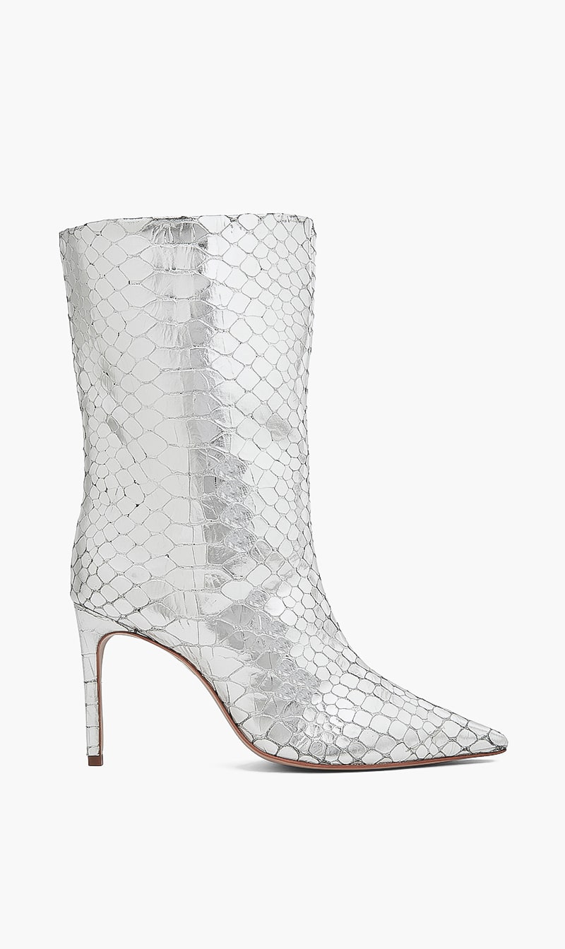 

Schutz Silver Croco Metal Boots for Women | The Deal Outlet