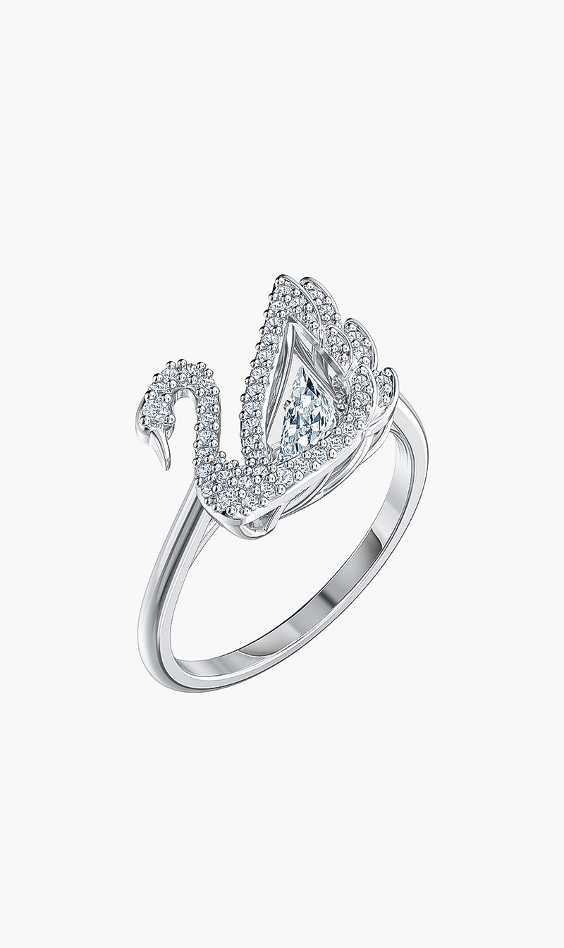 

Dancing Swan Ring, White, Rhodium Plated