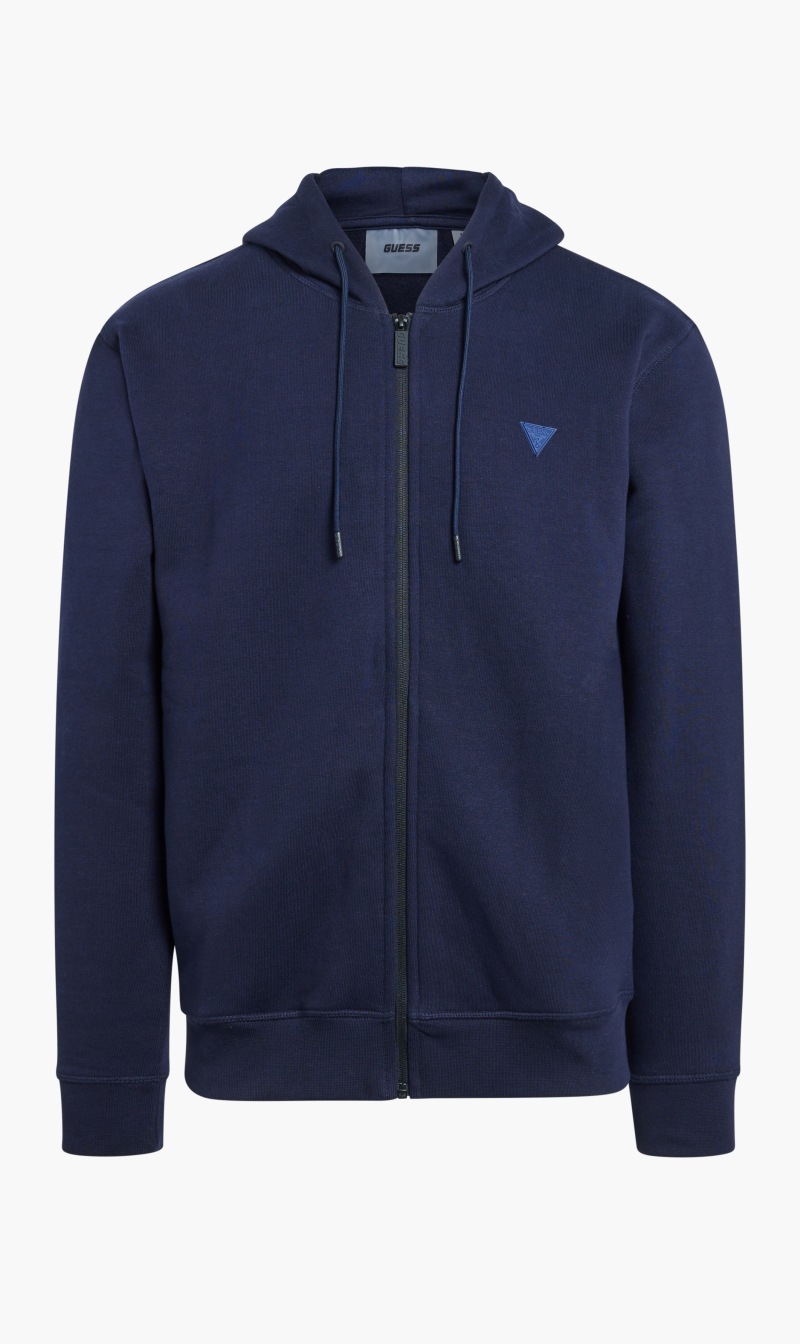 

Guess Blue Aldwin Zip Hooded Recycle Sweater for Men | The Deal Outlet