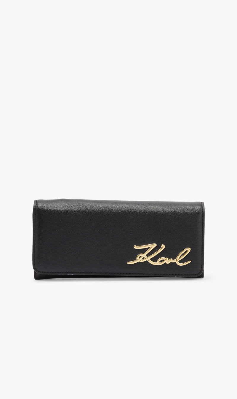 

Karl Lagerfeld Black Ksignature Cont Flap Wallet for Women | The Deal Outlet