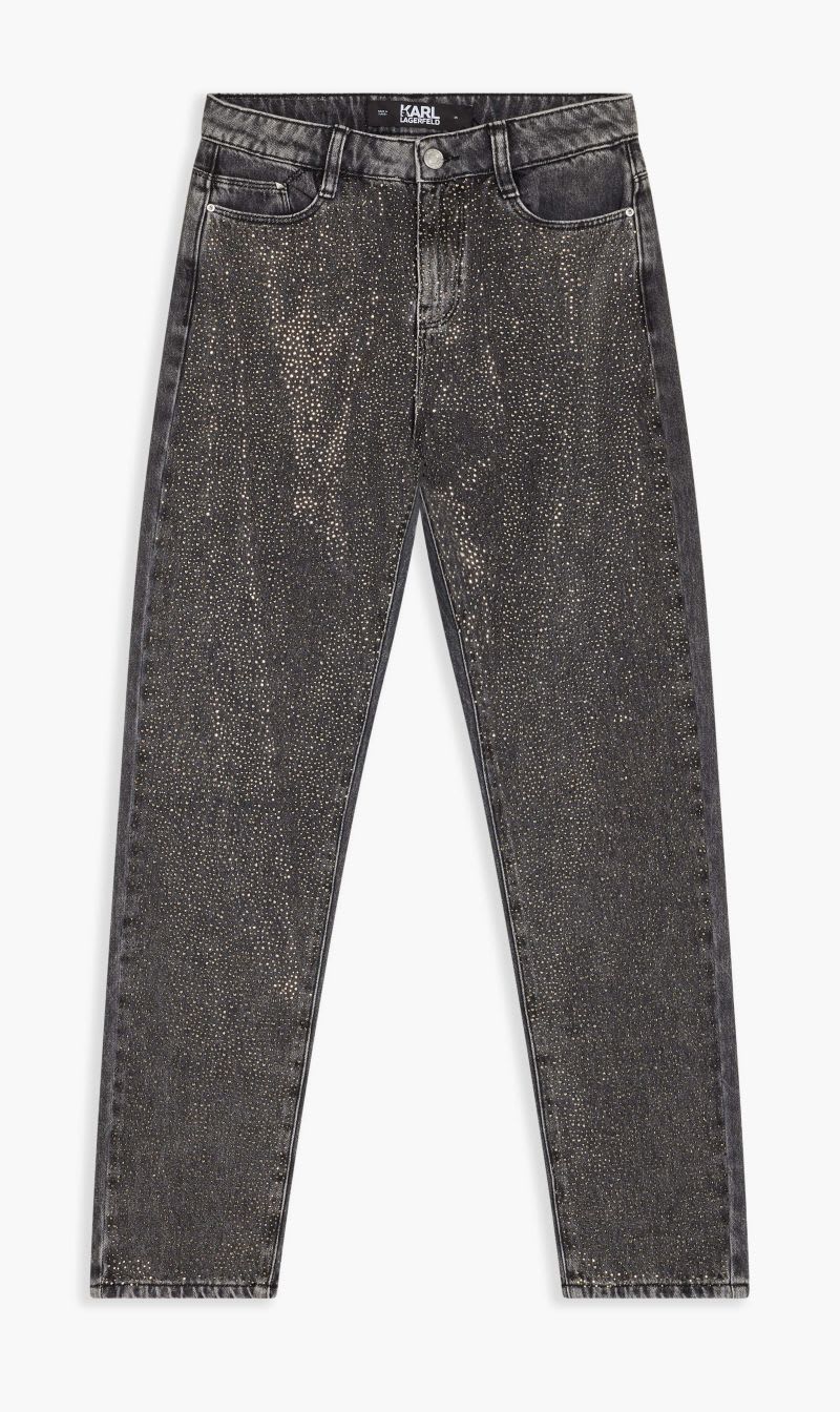 

Karl Lagerfeld Grey Rhinestone Splash Denim Pants for Women | The Deal Outlet