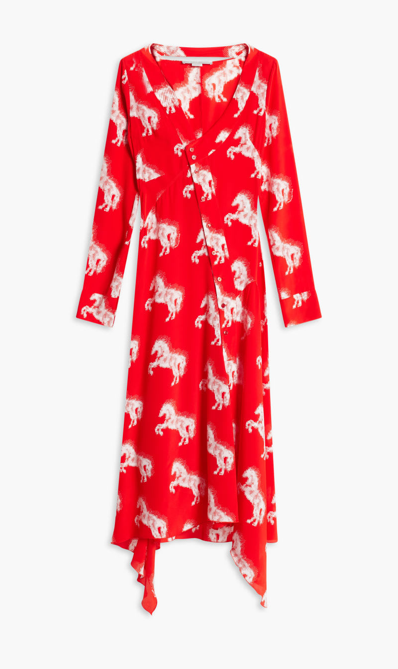 

Stella Mc Cartney Red Pixel Horses Long Dress for Women | The Deal Outlet