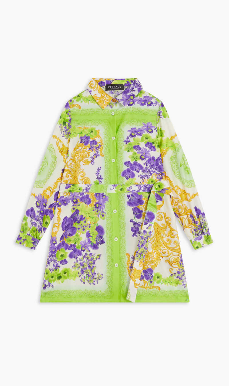 

Versace Multi-color Jg Shirt Dress Collared Ls Silk Belted Ao Orchid for Girls | The Deal Outlet