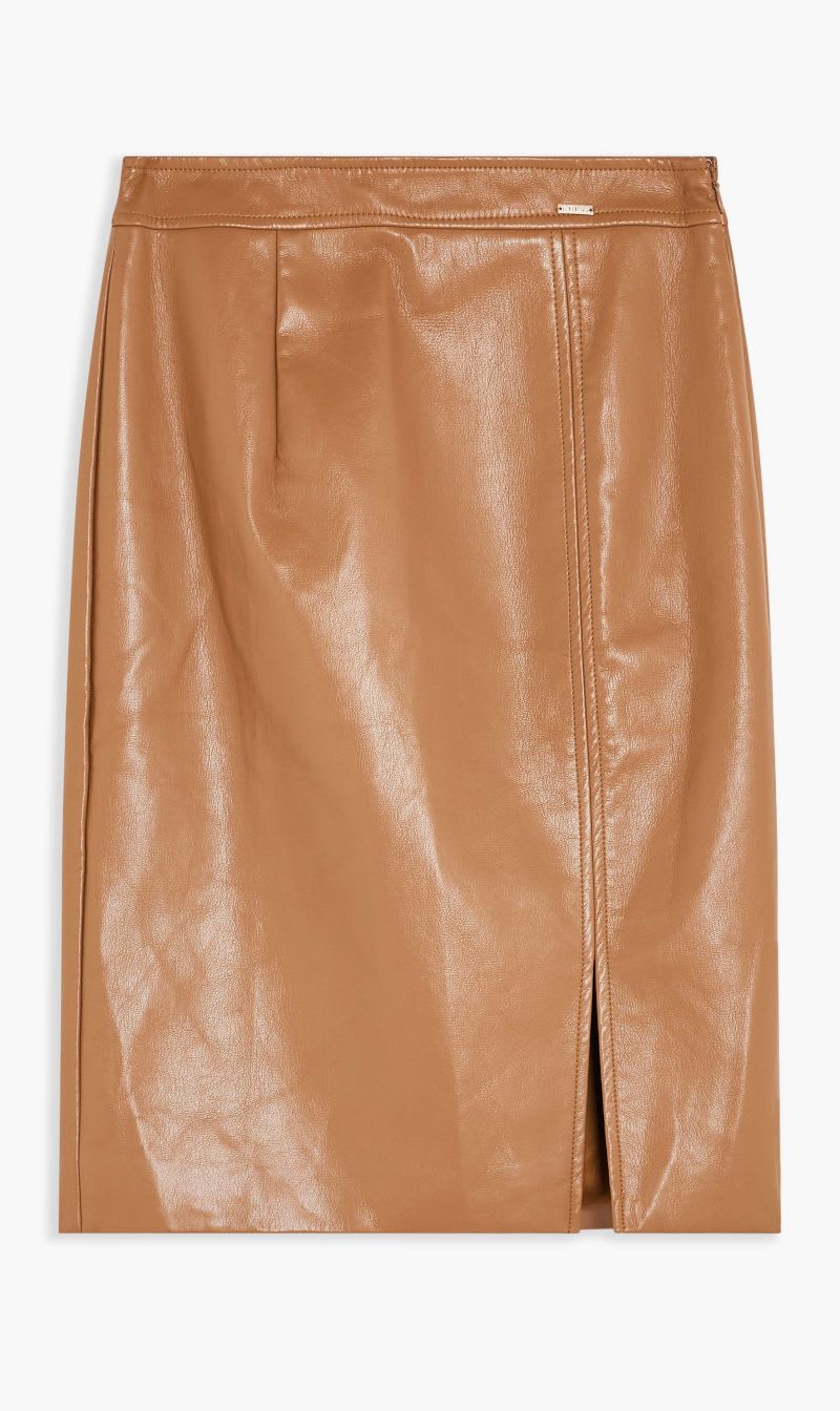 

Guess Beige Giorgia Midi Pu Skirt for Women | The Deal Outlet