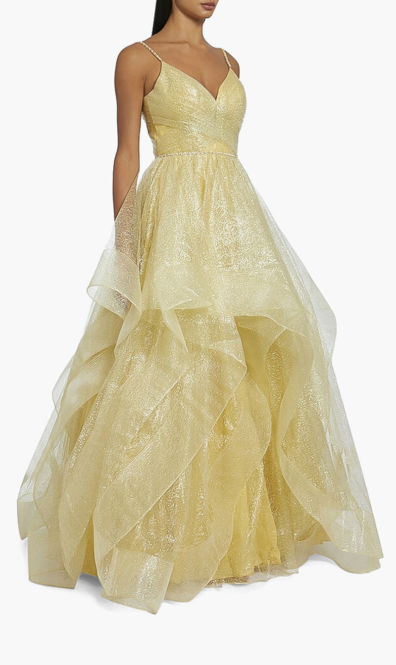 

Terani Couture Gold Embellished Tulle Gown for Women | The Deal Outlet