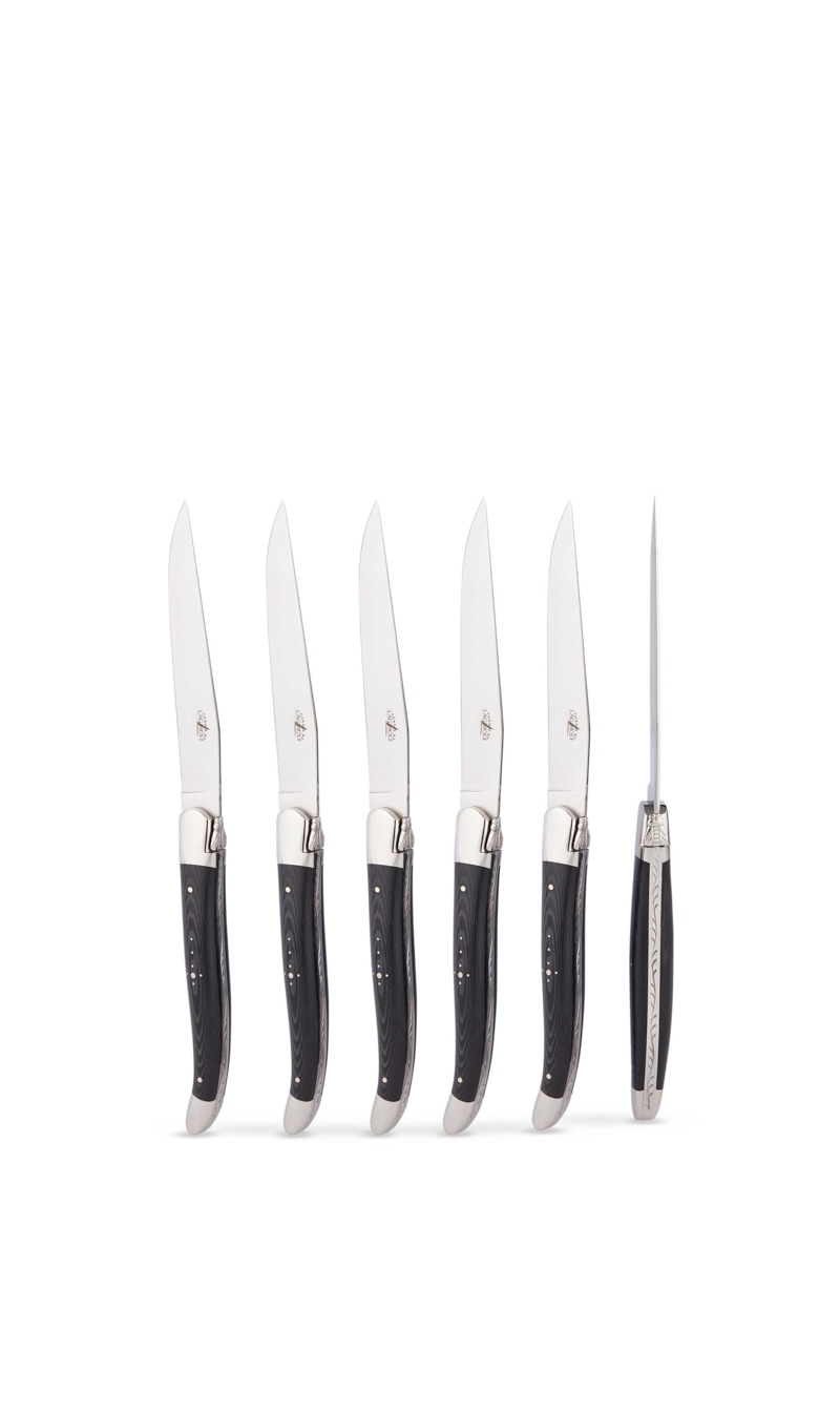 

Forge De Laguiole Fdl Set Of 6 Table Knives, Black Compressed Fabric Handle, 2 Bolsters | The Deal Outlet