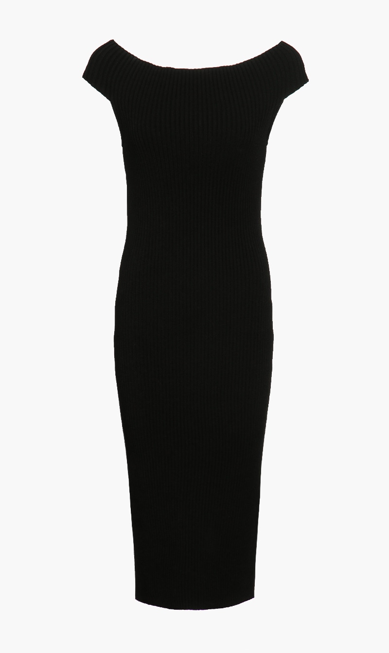 

Ribbed Stretch Viscose Off The Shoulder Dress, Black