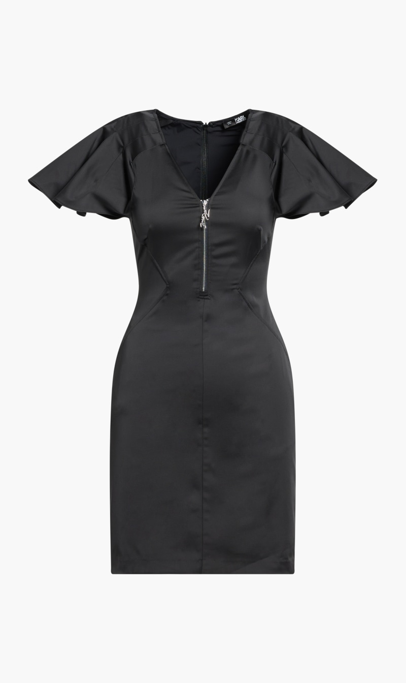 

Karl Lagerfeld Black Pleated Sleeve Wzip Dress for Women | The Deal Outlet