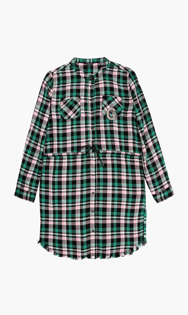 

Guess Green Chequered Long Sleeve Dress for Girls | The Deal Outlet