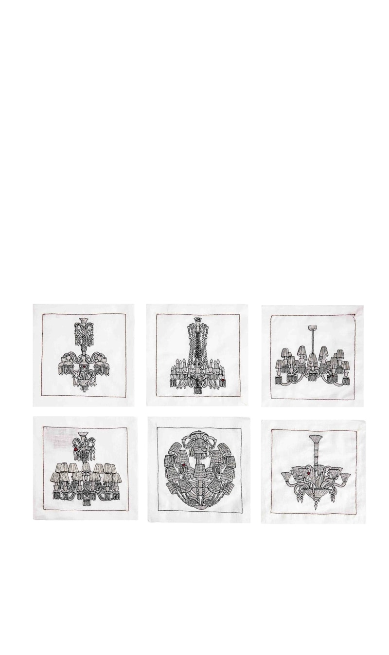 

Chandeliers Cocktail Napkins In White & Gunmetal, Set Of 6