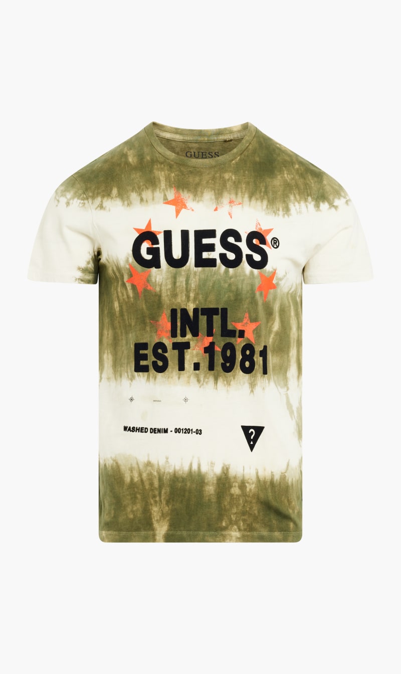 

Guess Green Tie Dye Text Jersey T-shirt for Men | The Deal Outlet