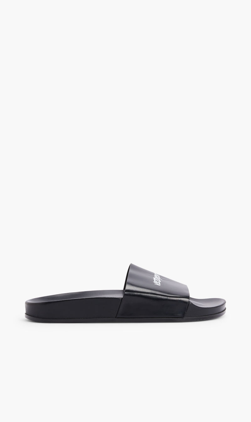 

Logo Leather Slides, Black