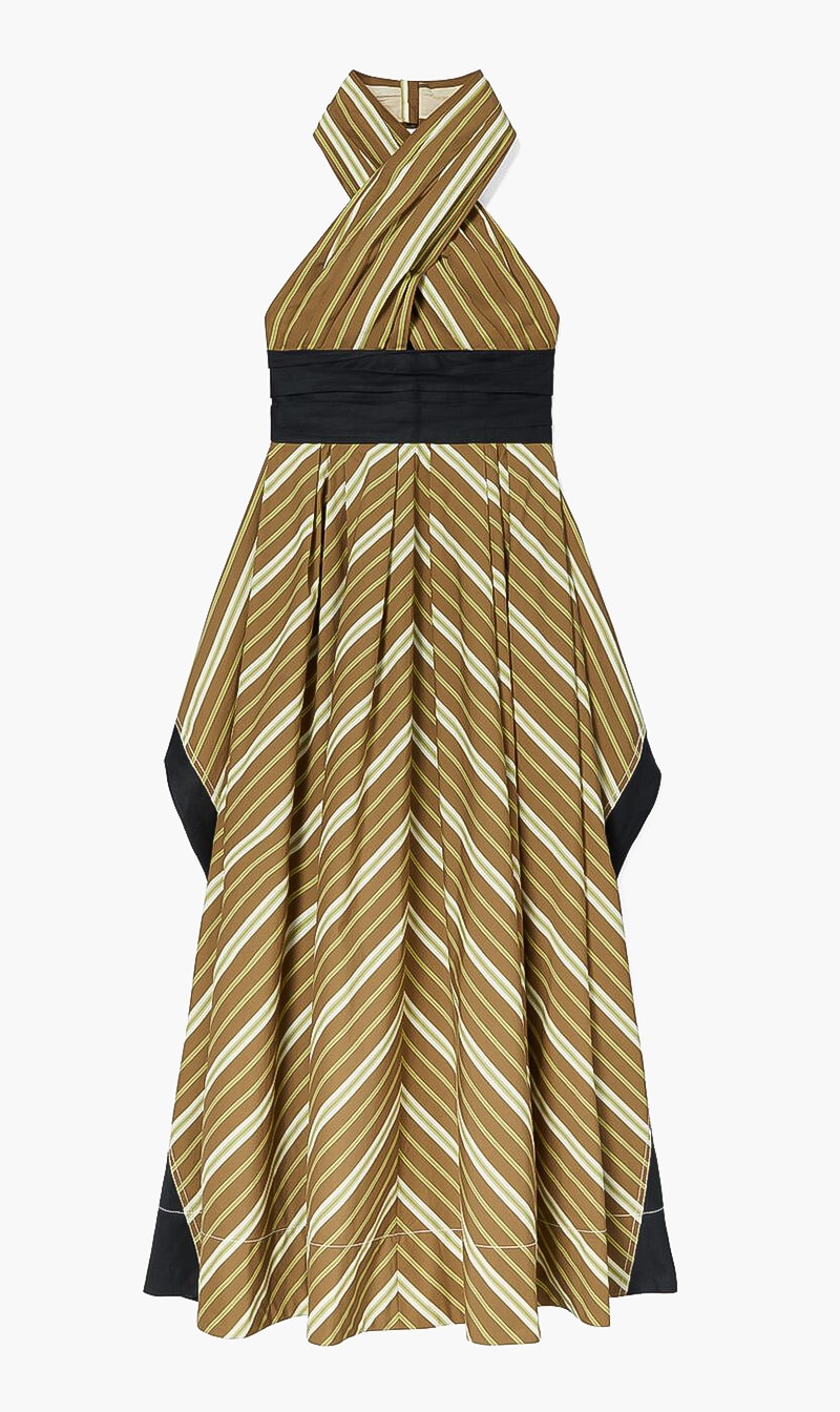 

Tory Burch Multi-color Coffee Stripe Poplin Dress for Women | The Deal Outlet