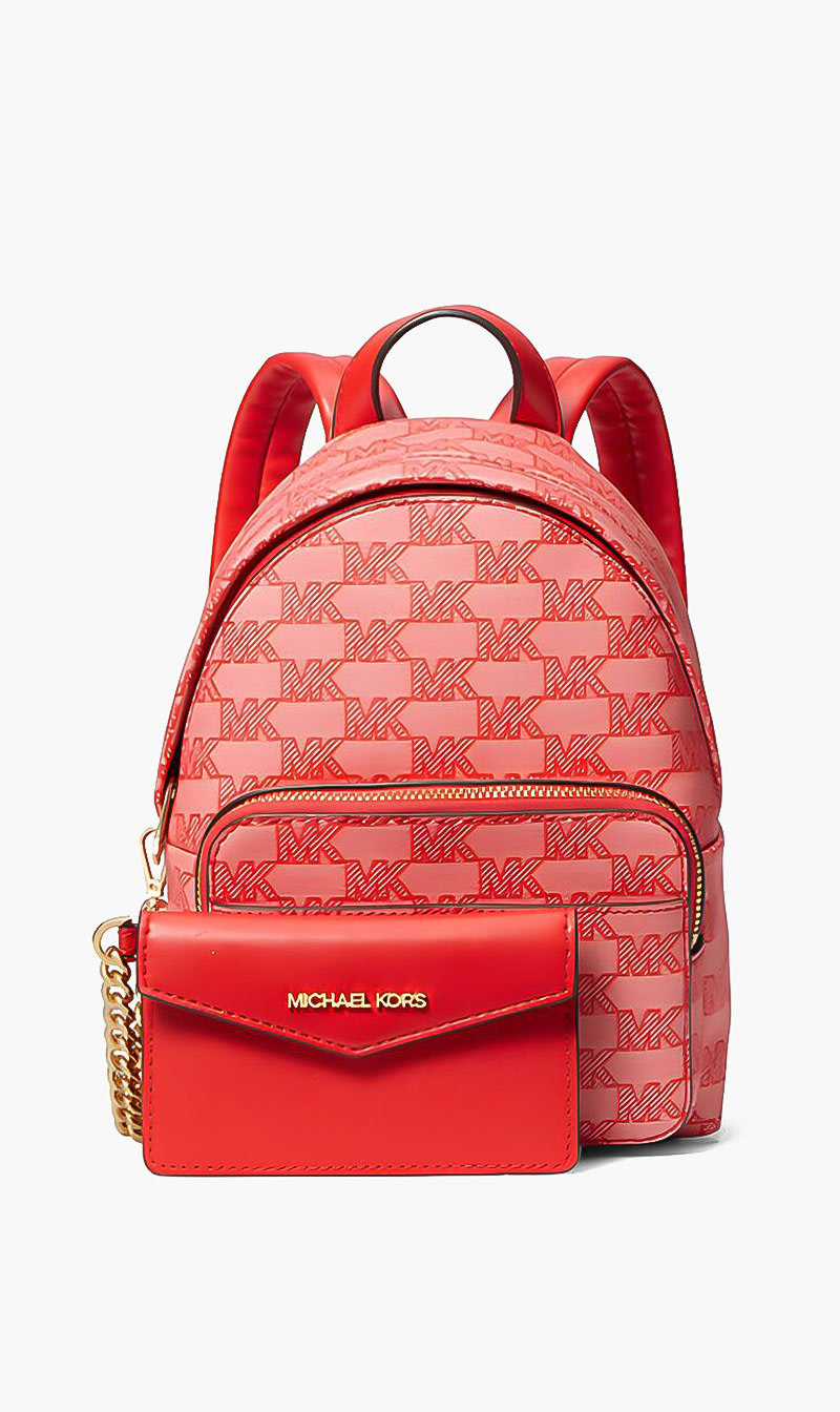 

Michael Kors Red Leather Printed Backpack for Women | The Deal Outlet