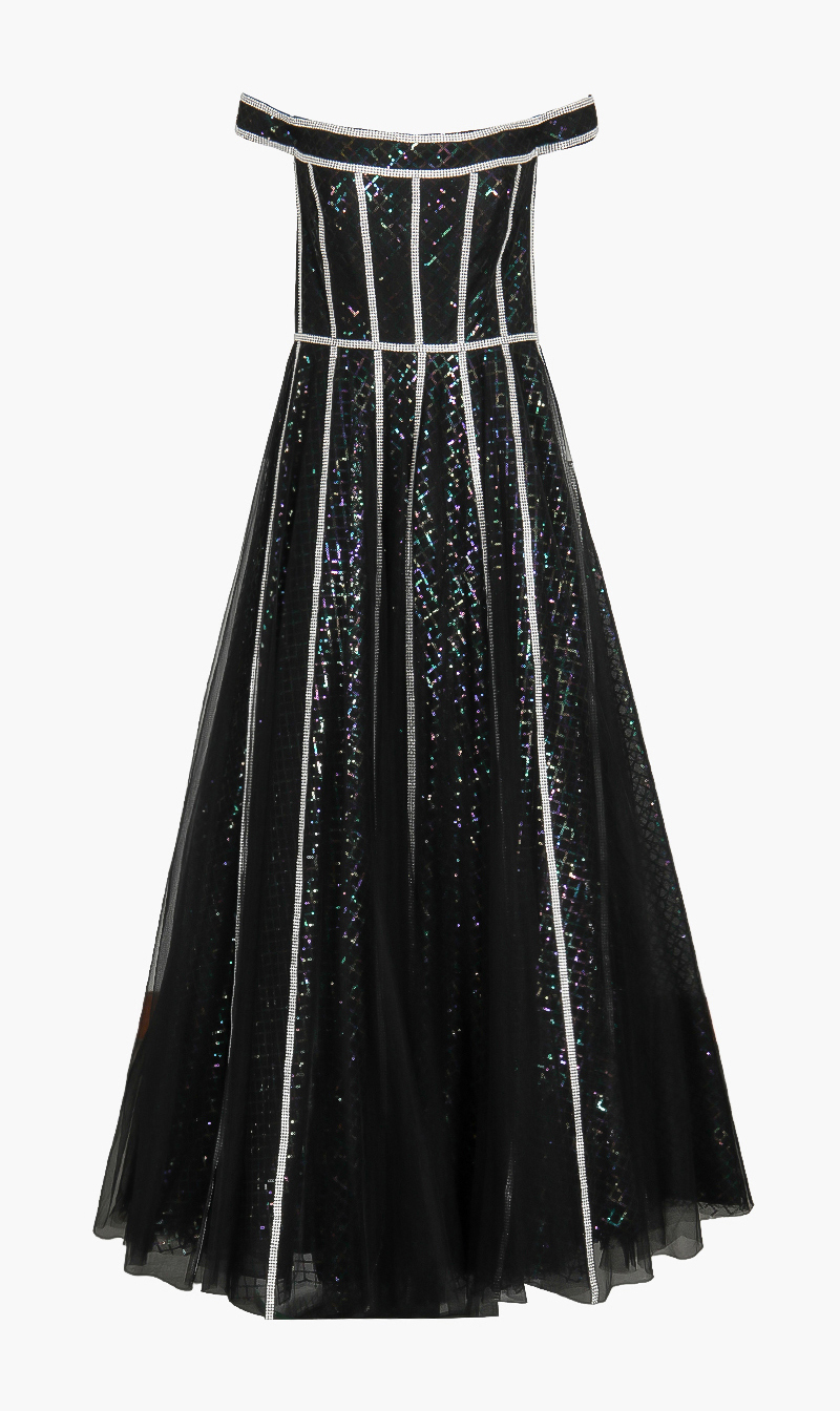 

Basix Black Label Black Crystal Embellished Gown Dress for Women | The Deal Outlet