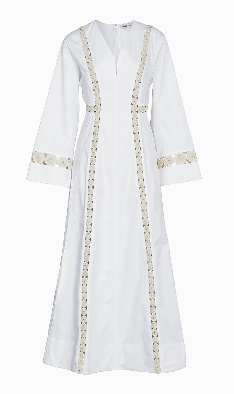 

Tory Burch White Yoyo Embellished Caftan for Women | The Deal Outlet