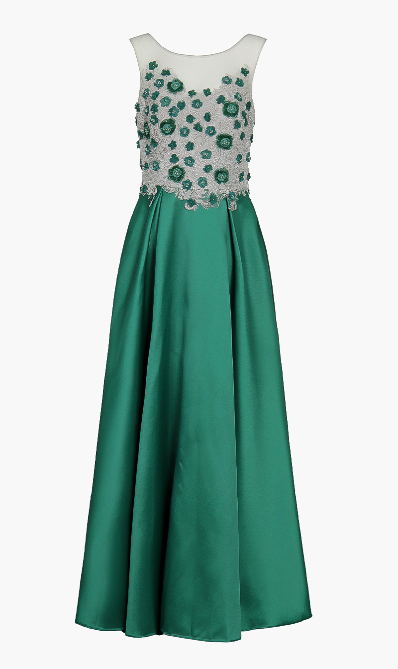 

Floral Design Long Gown, Green