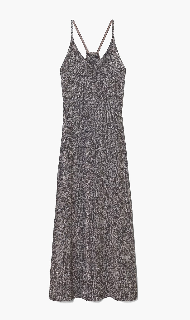 

Tory Burch Blue Metallic Knitted Slip Dress for Women | The Deal Outlet