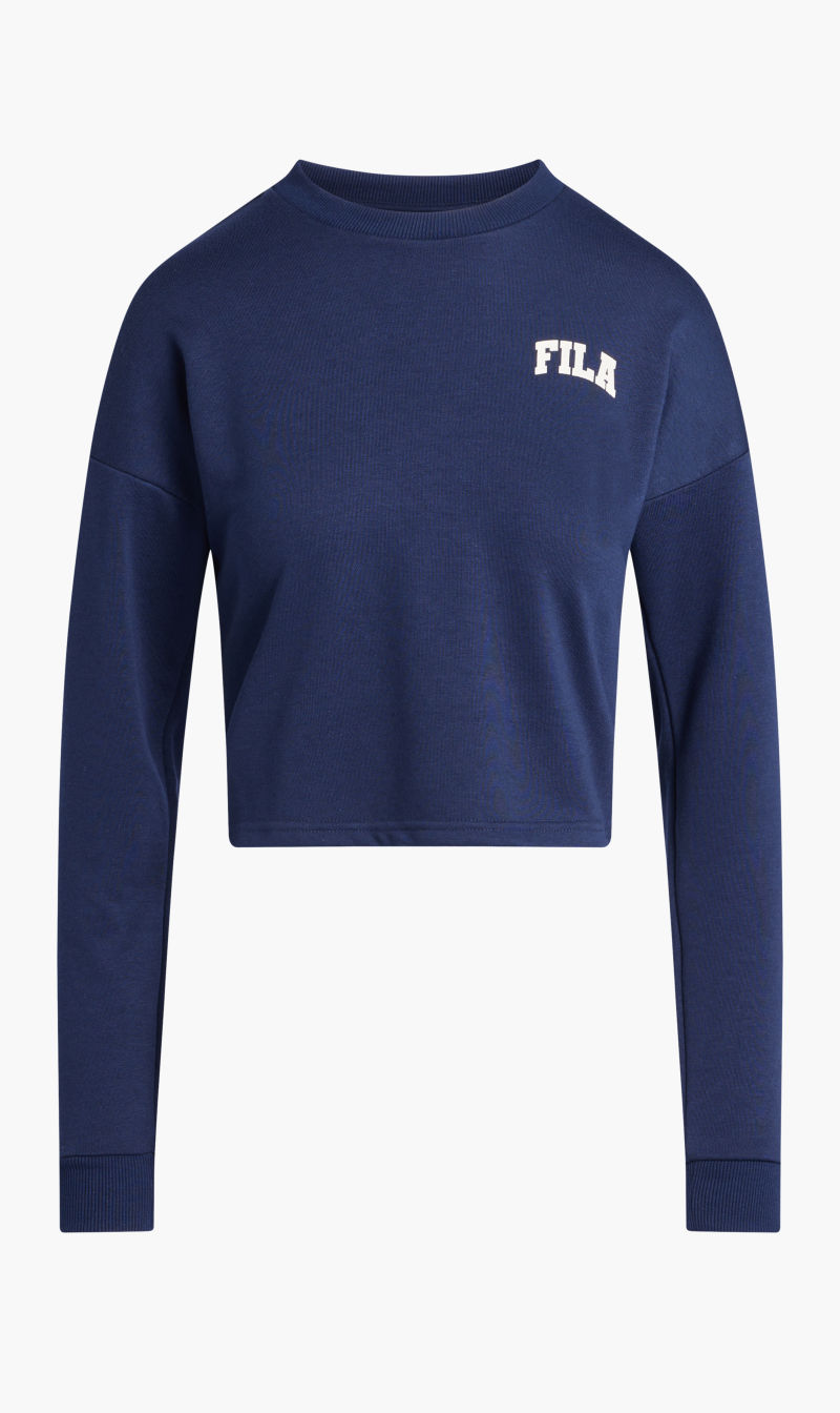 

Fila Blue Loose Hem Crew Smal Arch Logo Puff Print for Women | The Deal Outlet