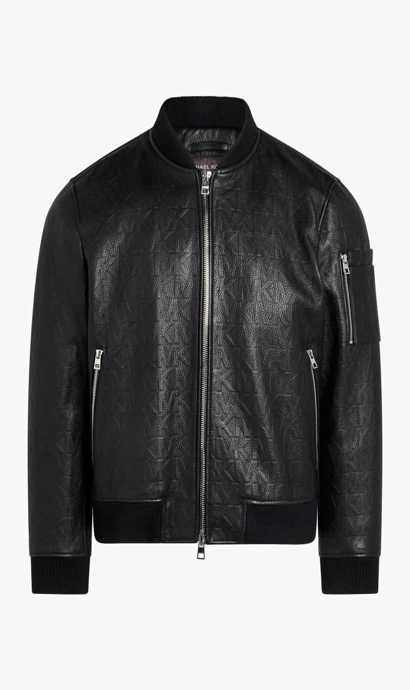 

Michael kors pebble leather bomber jacket | the deal outlet, Black