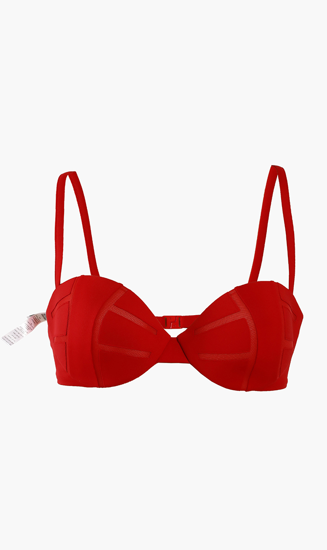 

Mesh Cut-out Bikini Top, Red