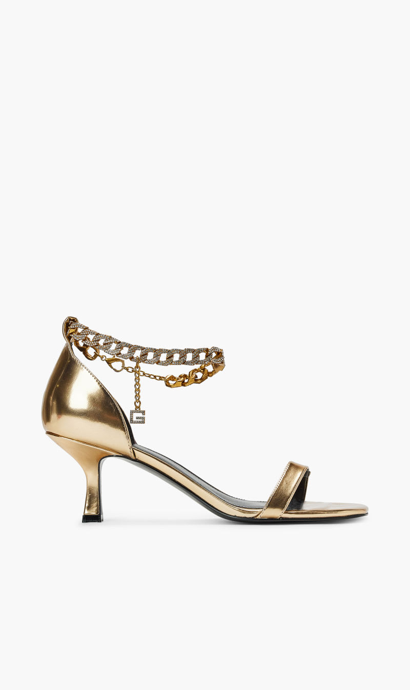 

Guess Gold Remo Rhinestone Chain Sandals for Women | The Deal Outlet