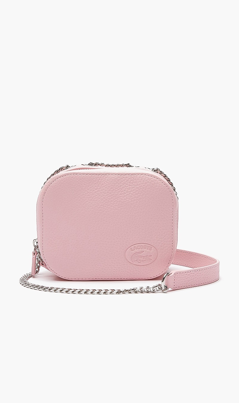 

Lacoste Pink Croco Crew Zippered Grained Leather Shoulder Bag for Women | The Deal Outlet